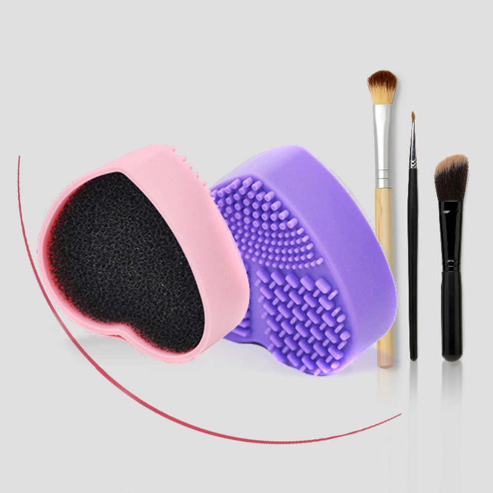 Sponge Makeup Eye Shadow Brush Cleaning Box Heart Shaped Silica Gel Box Dry and Wet Dual Use Quick Clean Cosmetic Case (Pink)