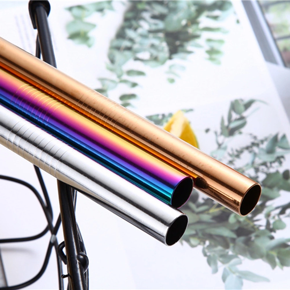 4pcs Stainless Steel Filter Drinking Straws Pipet Brush Set for Home Bar Restaurant (Black Flannelette Bag Colorful)