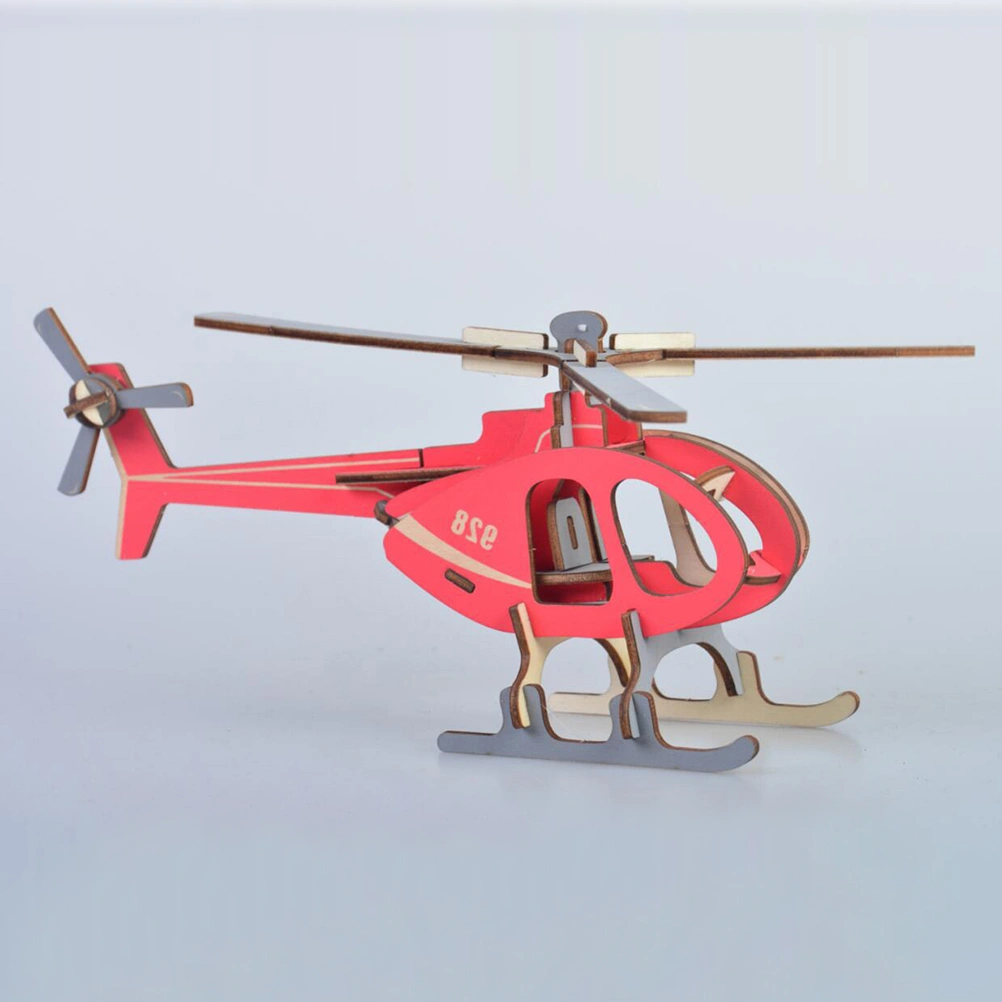 3D Puzzles Three-Dimensional Jigsaw DIY Puzzle Board Wood Mosaic Model Educational Toy for Kids and Children with Colorful Box (Helicopter)