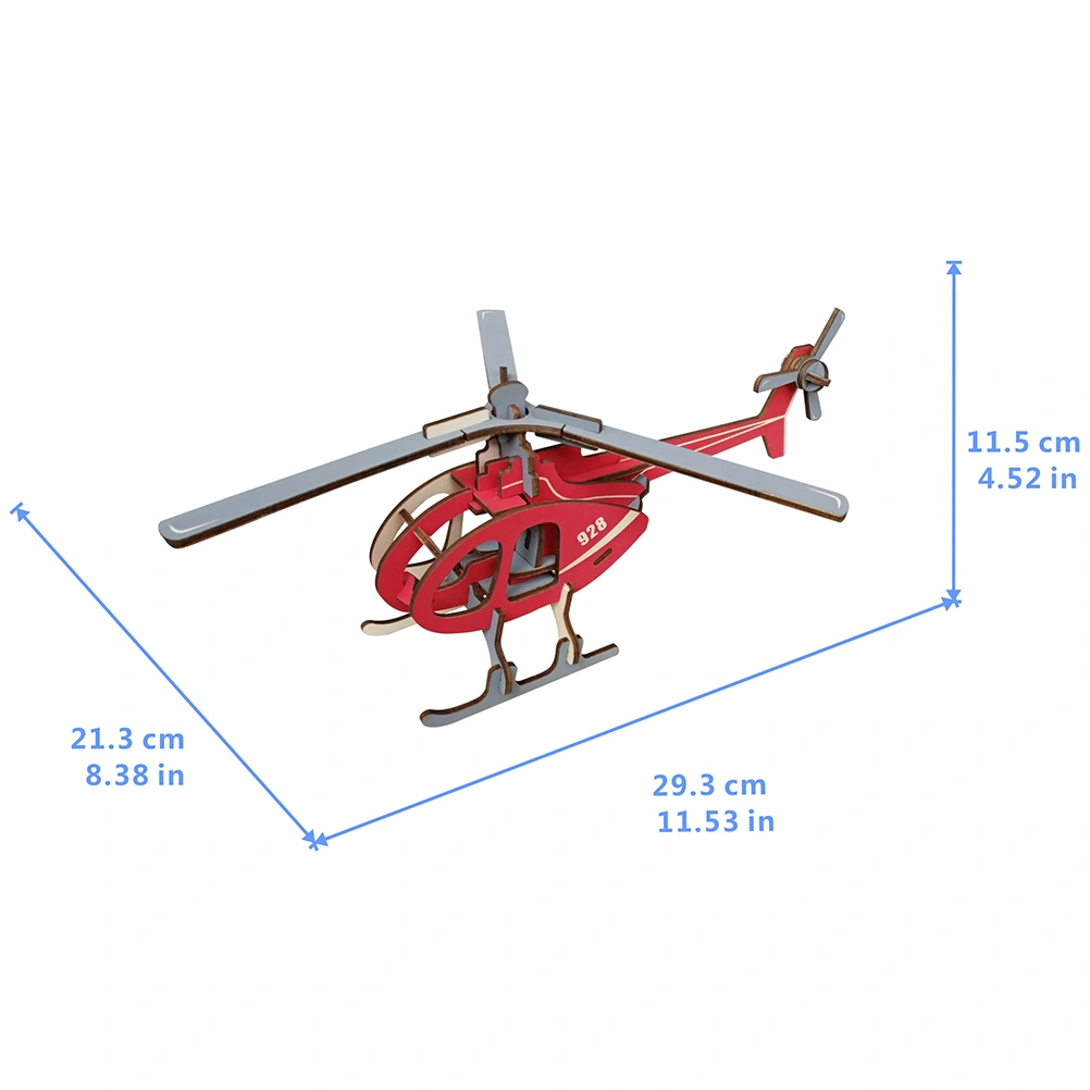 3D Puzzles Three-Dimensional Jigsaw DIY Puzzle Board Wood Mosaic Model Educational Toy for Kids and Children with Colorful Box (Helicopter)