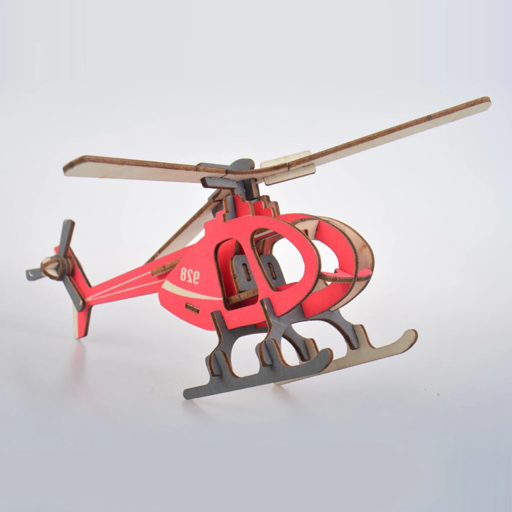 3D Puzzles Three-Dimensional Jigsaw DIY Puzzle Board Wood Mosaic Model Educational Toy for Kids and Children with Colorful Box (Helicopter)
