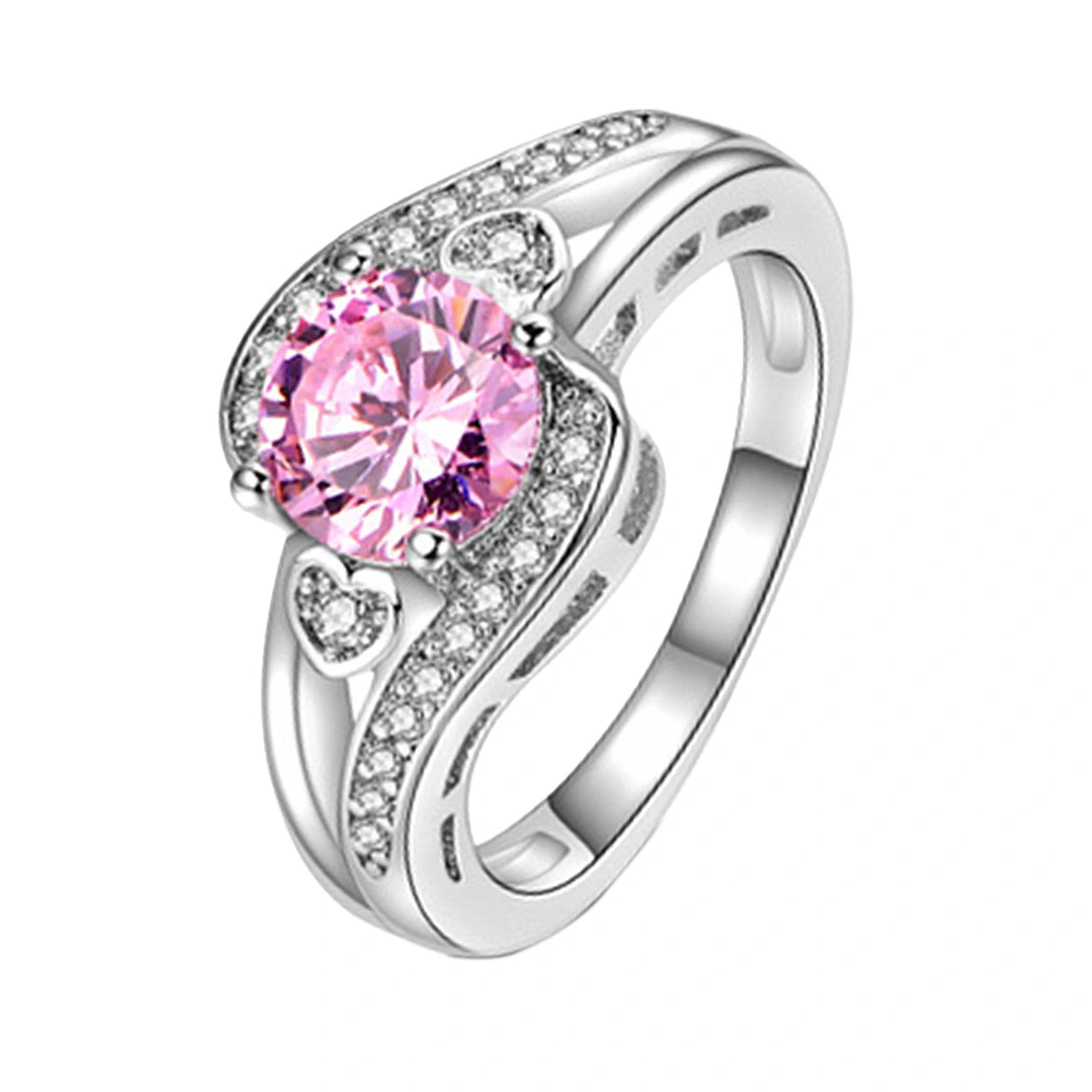 Women Fashion Jewelry Zircon Stone Wedding Engagement Ring Romantic Classic Crystal Bijoux Finger Ring For Women USA Size 8 (Pink)
