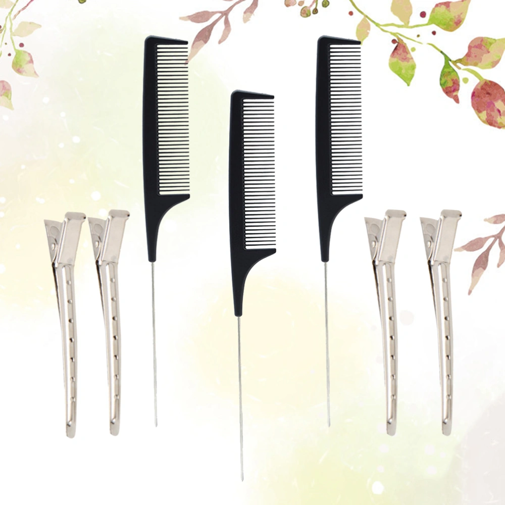 7Pcs Plastic Hair Combs Hair Clips Hairdressing Steel Needle Handle Combs for Barber Home