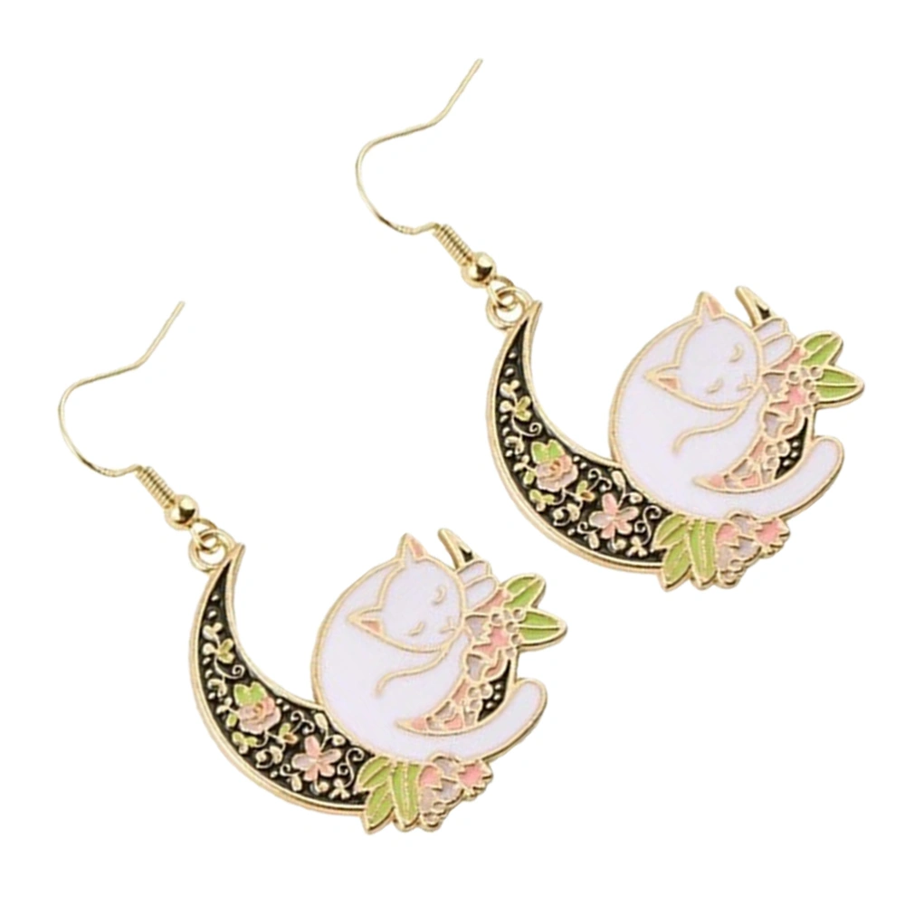 1 Pair Moon Cat Earrings Alloy Animal Earrings Dangle Earrings Women Ear Jewelry