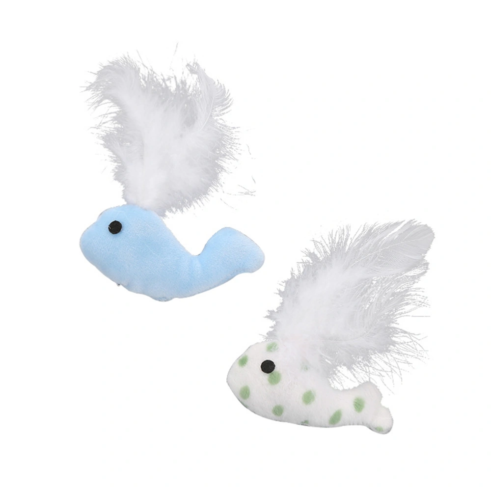 2pcs Cat Chew Toy Plush Toy Whale Shape with Feather Cat Interaction Toy Super for Cat (Green)