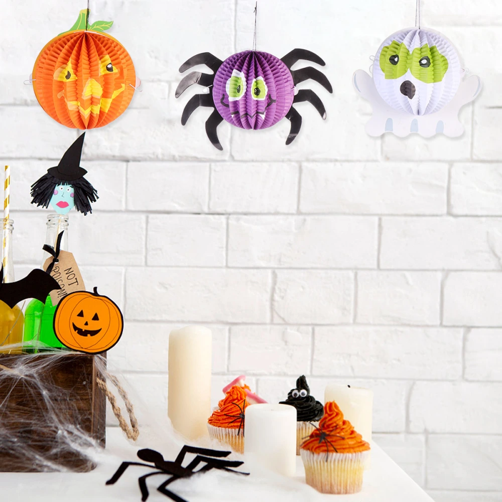 3pcs Halloween Ghost Spider Pumpkin Lantern Ornament Paper Lanterns Decoration