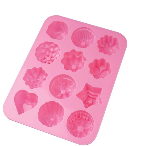 12-Flowers Silicone Non Stick Cake Bread Mold Chocolate Jelly Candy Baking Mould (Pink)