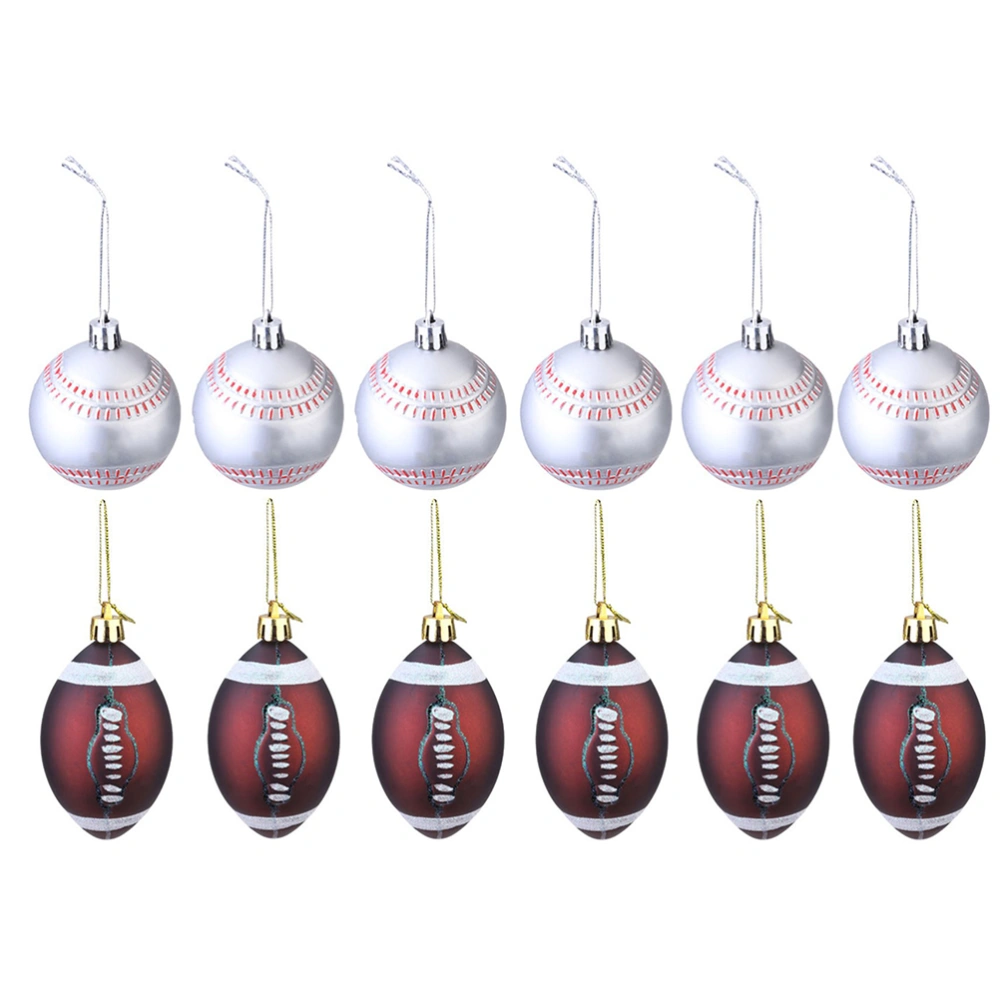 1 Set 12pcs Christmas Hanging Ball Pendant Sports Ball Design Ornament for Party