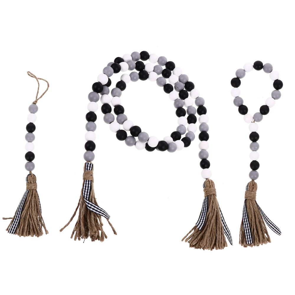 3pcs Wooden Beads Pendants Decorative Tassel Beading String Home Decoration