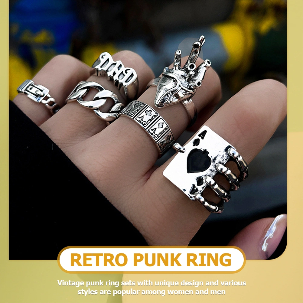 6Pcs Gothic Finger Rings Punk Midi Rings Vintage Stackable Finger Rings