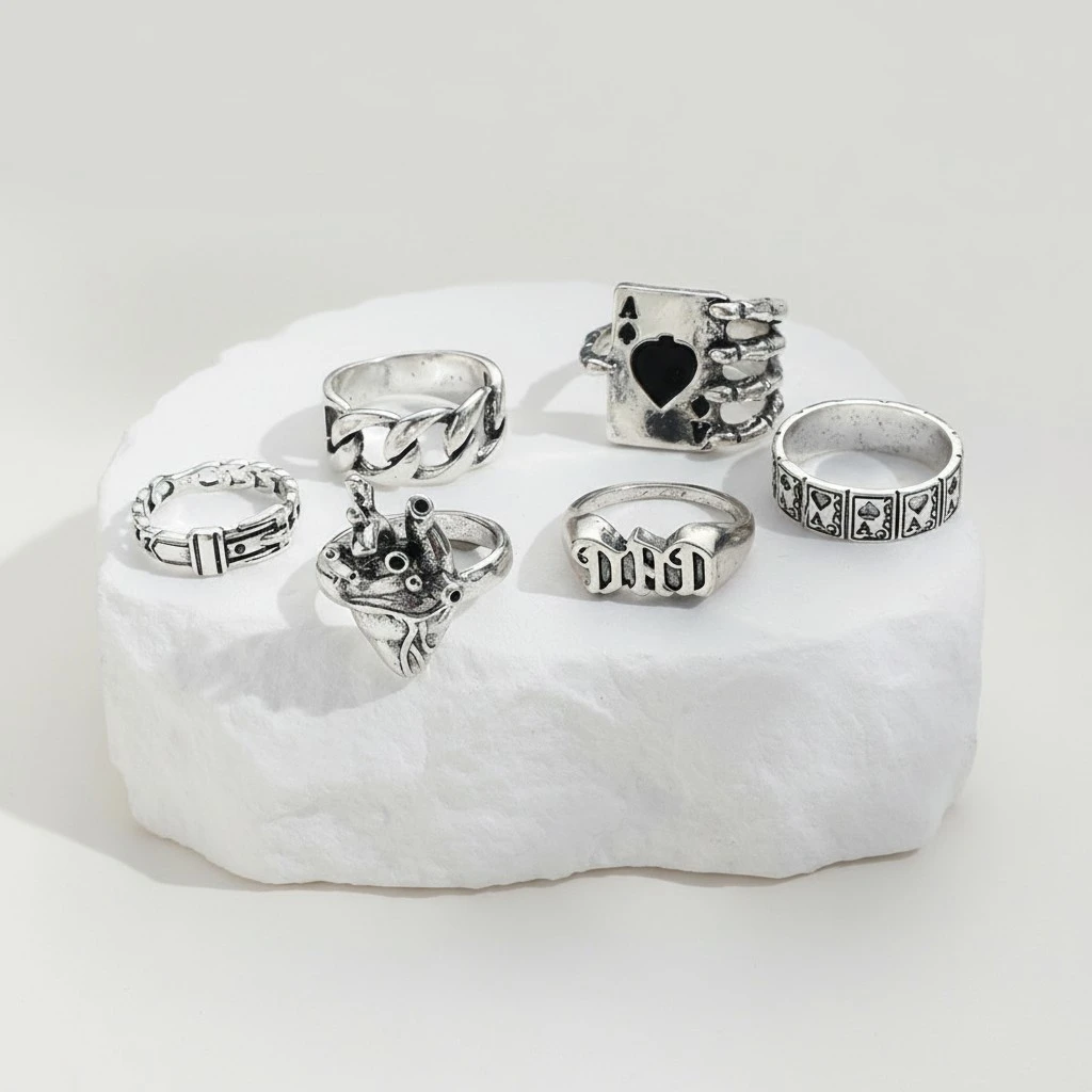 6Pcs Gothic Finger Rings Punk Midi Rings Vintage Stackable Finger Rings