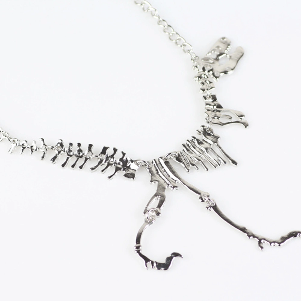 Dinosaur Skeleton Necklace Dinosaur Vintage Neck Chain Pendant Exaggerate Necklace Jewelry for Women (Silver)