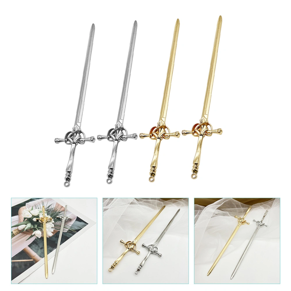 4pcs Sword Shape Hair Stick Long Hair Pin Chinese Style Hair Stick Hair Bun Holder