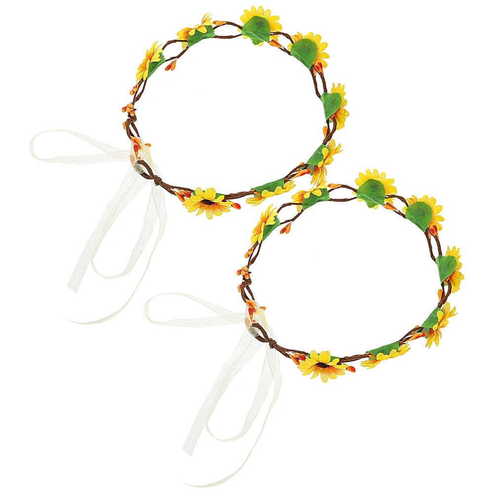 2Pcs Sunflower Wreath Headband Girl Sunflower Wreath Headdress Bohemia Flower Crown