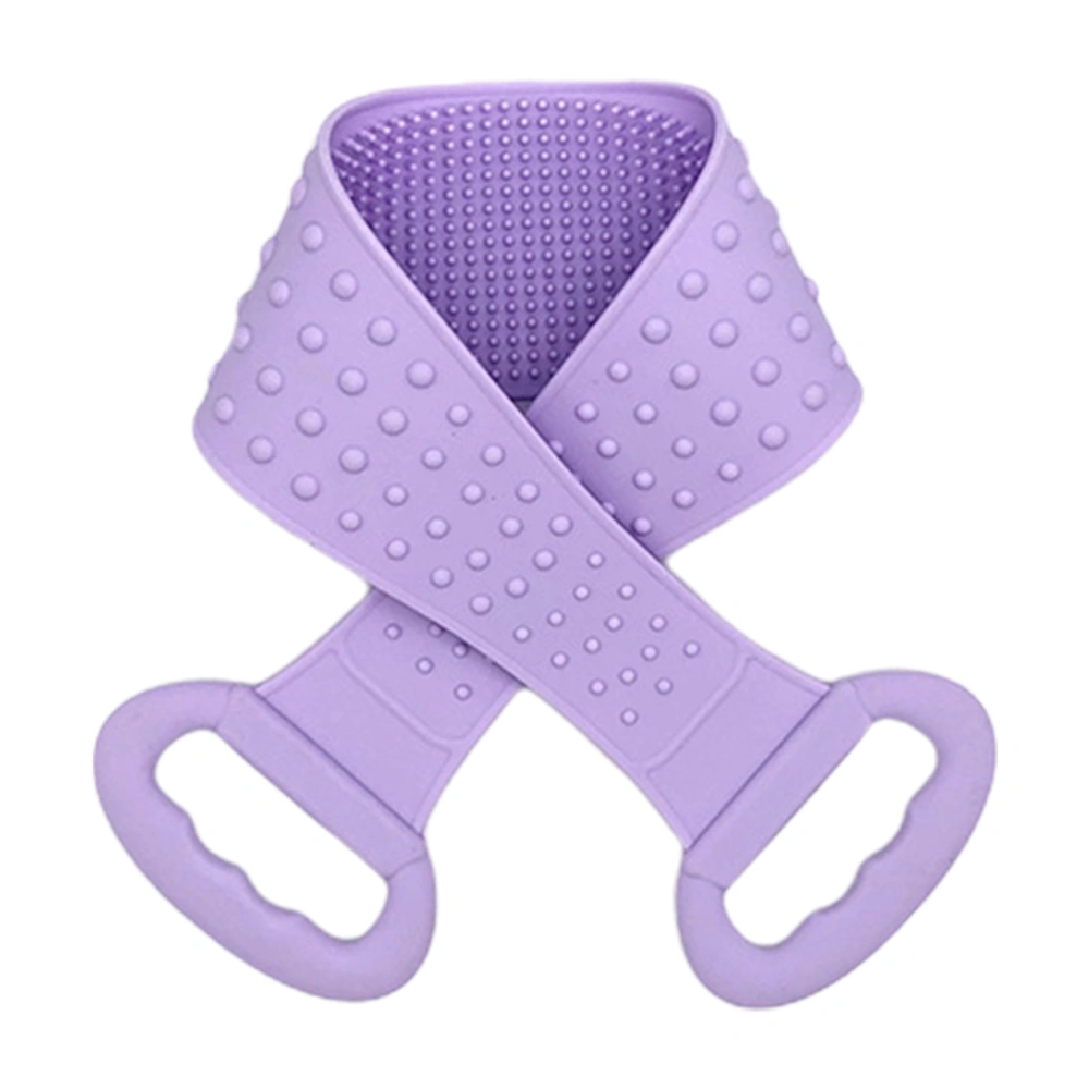 Long Silicone Bath Towel Shower Towel Back Body Exfoliating Belt Bathing Supplies for Bathroom Home Travel (Purple)