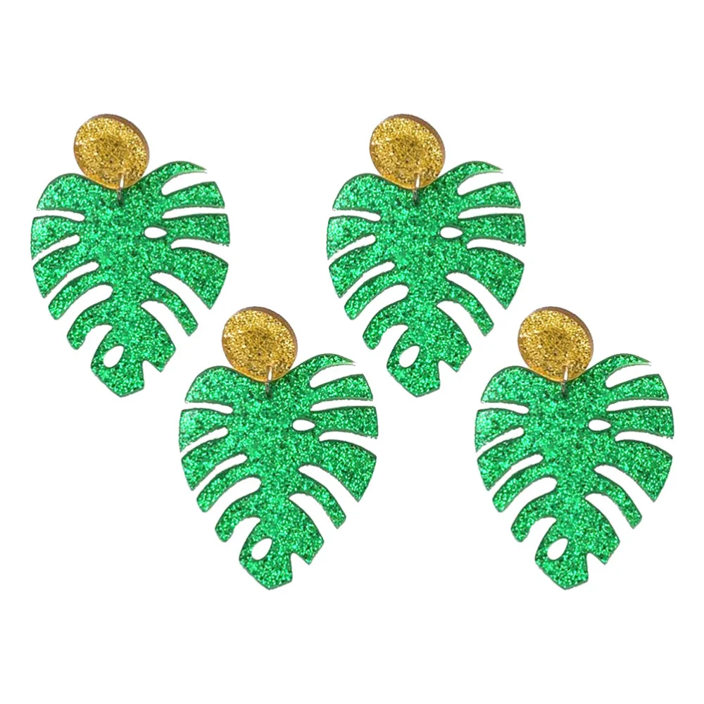 2 Pairs Greeen Leaf Eardrop Fashion Girls Earring Creative Rainbow Ear Jewelry Attractive Ear Ornament