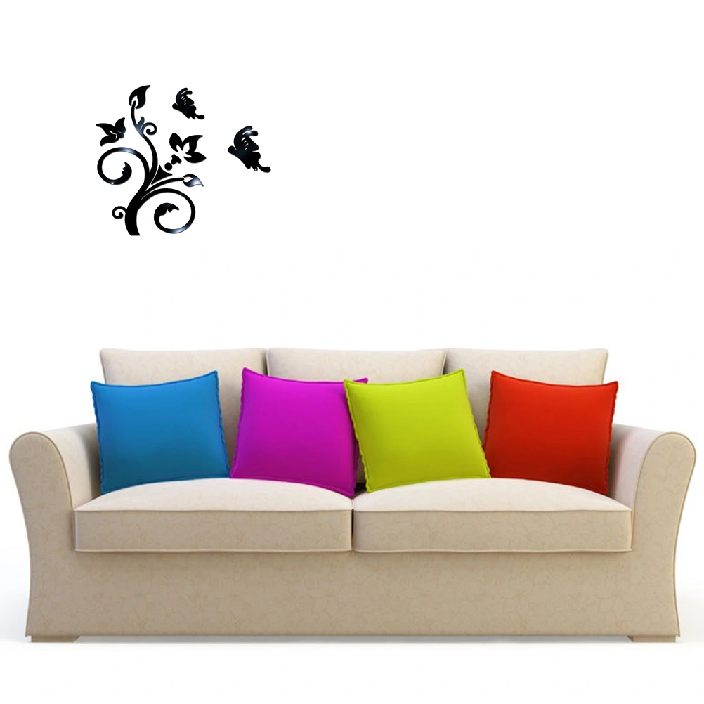 Flower Wall Sticker Acrylic 3D Crystal Mirror Wall Sticker Wall Decal(Black)