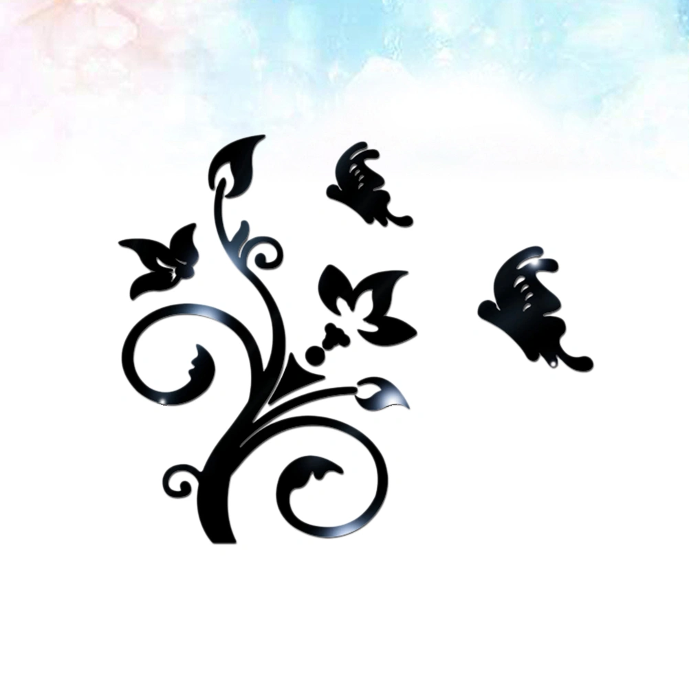 Flower Wall Sticker Acrylic 3D Crystal Mirror Wall Sticker Wall Decal(Black)