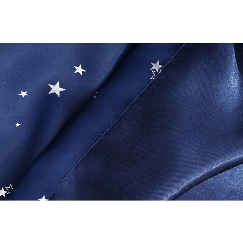 Delicate Perforated Beautiful Star Finished Curtain for Home Use (Dark Blue)