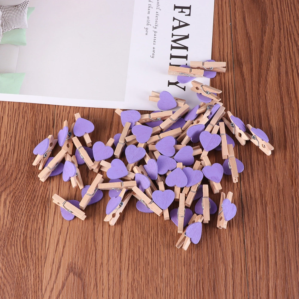 50pcs Love Wood Clips Beautiful Small Fixation Clips for Photo Painting (Purple)