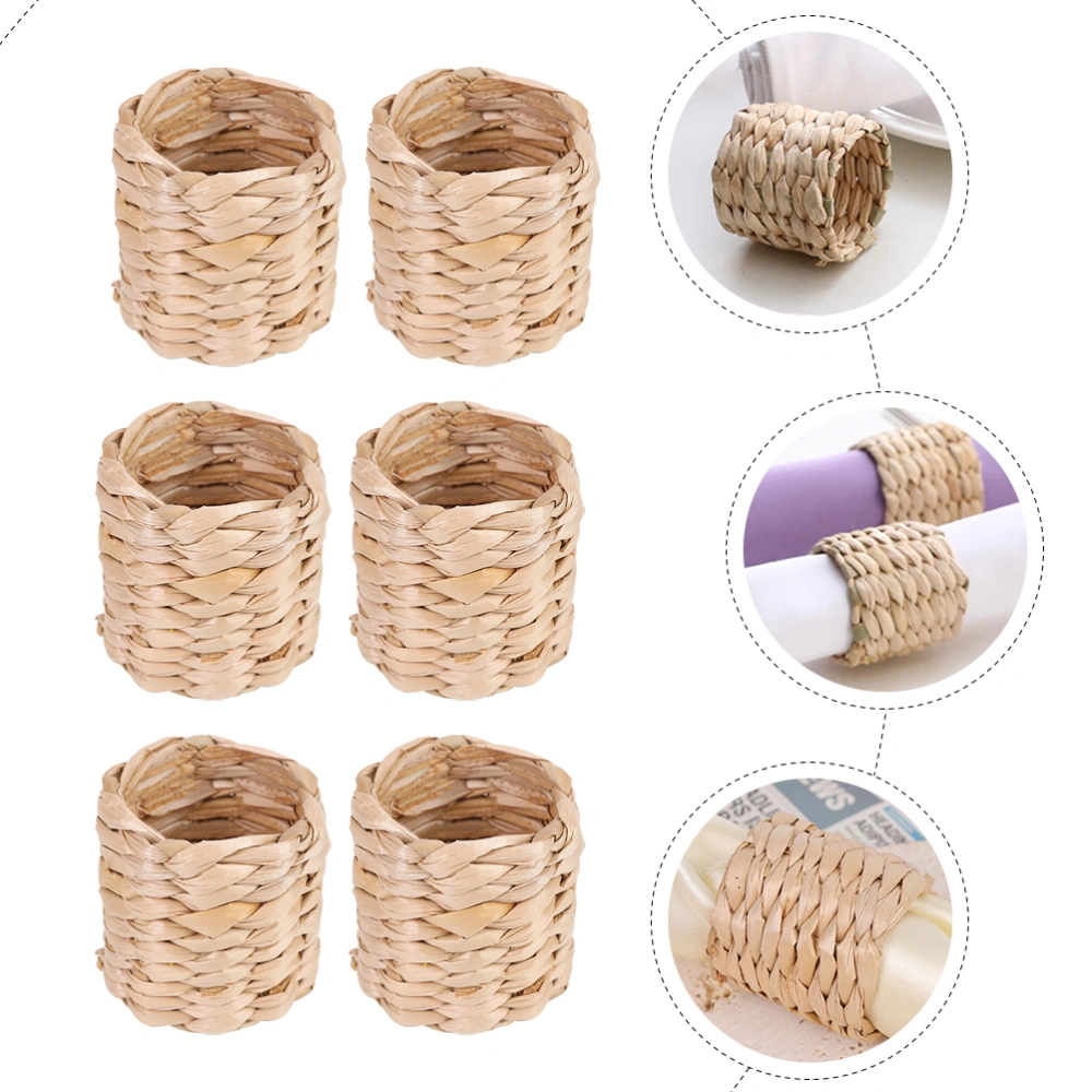 6Pcs Woven Napkin Rings Decorative Napkin Buckles Pastoral Style Napkin Rings Dining Table Decors