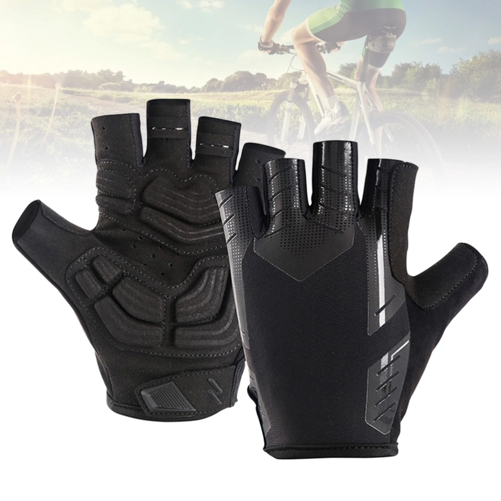 Half Finger Gloves Palm Protective Anti-skid Gloves Elastic Breathable Sports Hand Wear Finger Vent Gloves for Riding Training (Black, Size L)