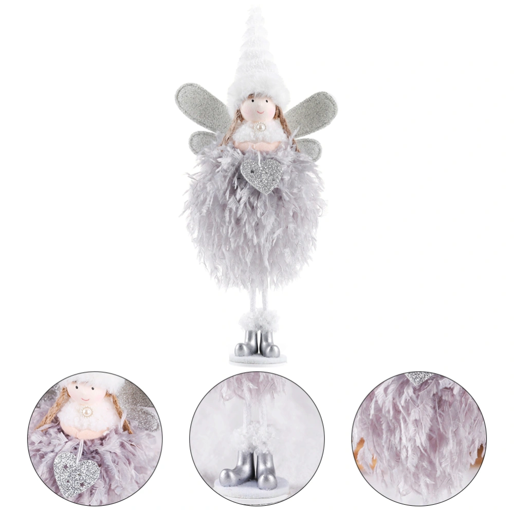 1pc Christmas Decorations Feather Plush Standing Angel Doll Christmas Pendant