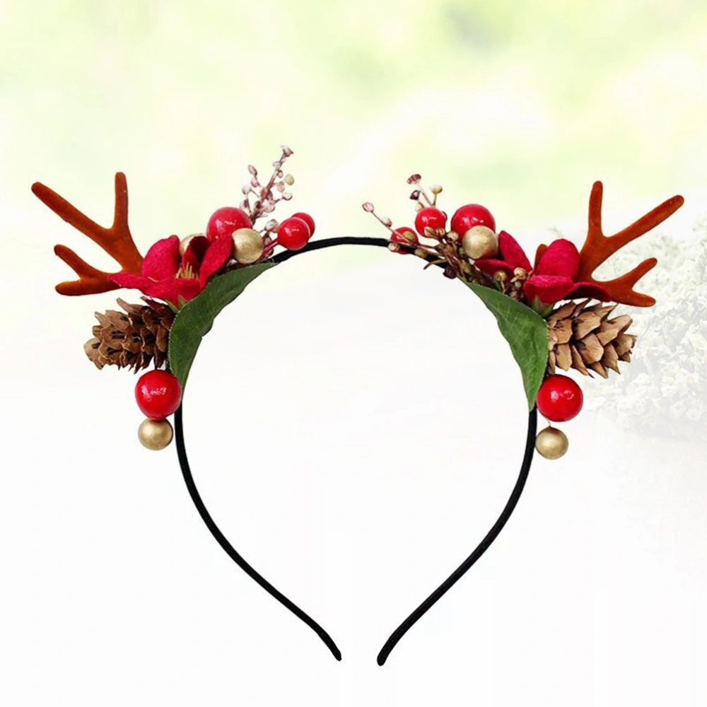 Floral Christmas Hair Hoops Decorative Pine Cone Headband Adorable Hair Bands Antler Head Hoops Party Favors Supplies Decorations