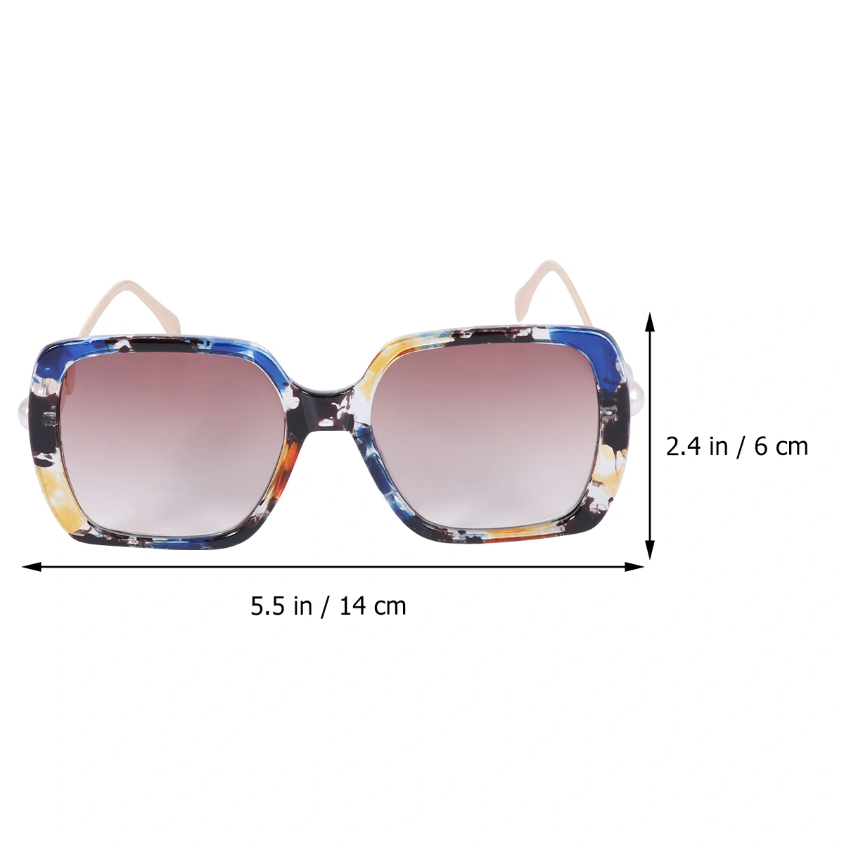 Fashionable Sunglasses Pearls Decorative Personalized Durable Outdoor Square Glasses for Woman (Blue Floral Frame and Tea Color Lens Style)