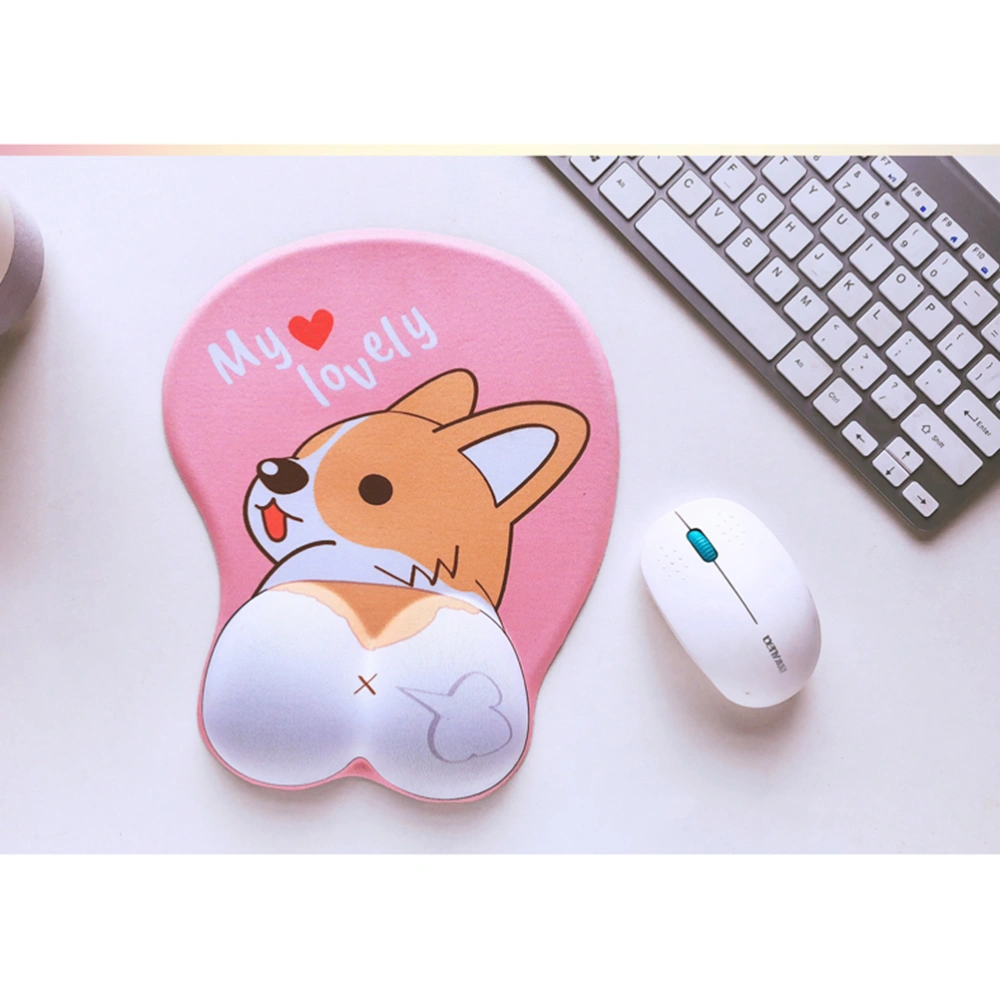 1pc Cartoon Dog Pattern 3D Mouse Pad Non-slip Adorable Pad Computer Accessories Wrist Rest Mouse Cushion(Pink)