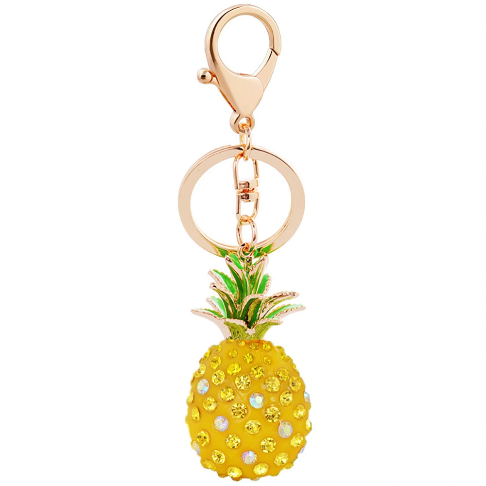 Pineapple Crystal Rhinestone Keyring Charm Pendant Bag Key Ring Keychain (Yellow)