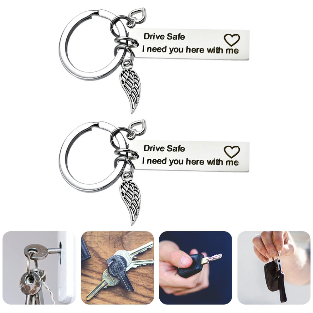 2pcs Stainless Steel Key Chains Key Pendants Bag Ornaments for Driver (Silver)