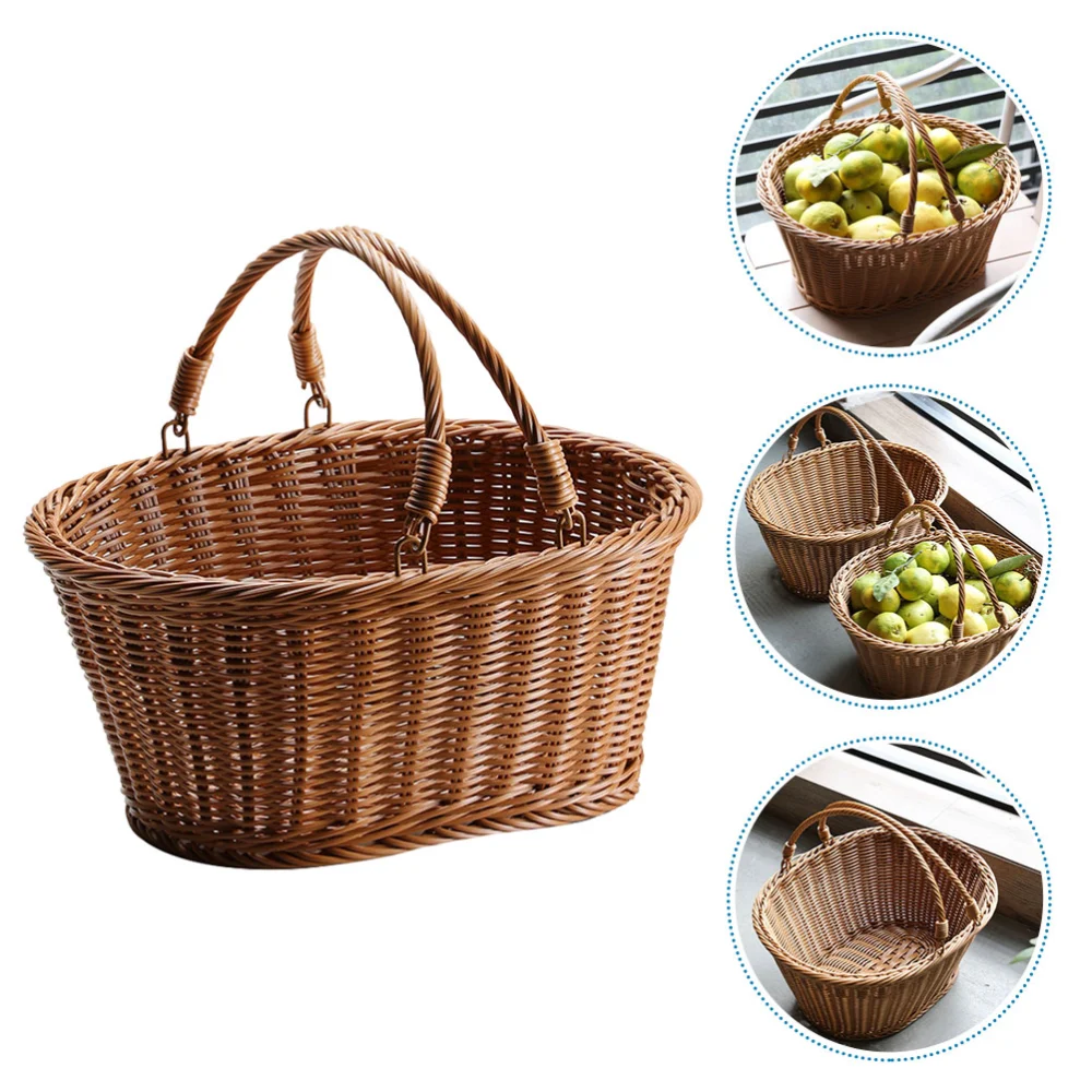 Household Egg Basket Imitation Rattan Basket Fruits Woven Basket Handheld Vegetable Basket