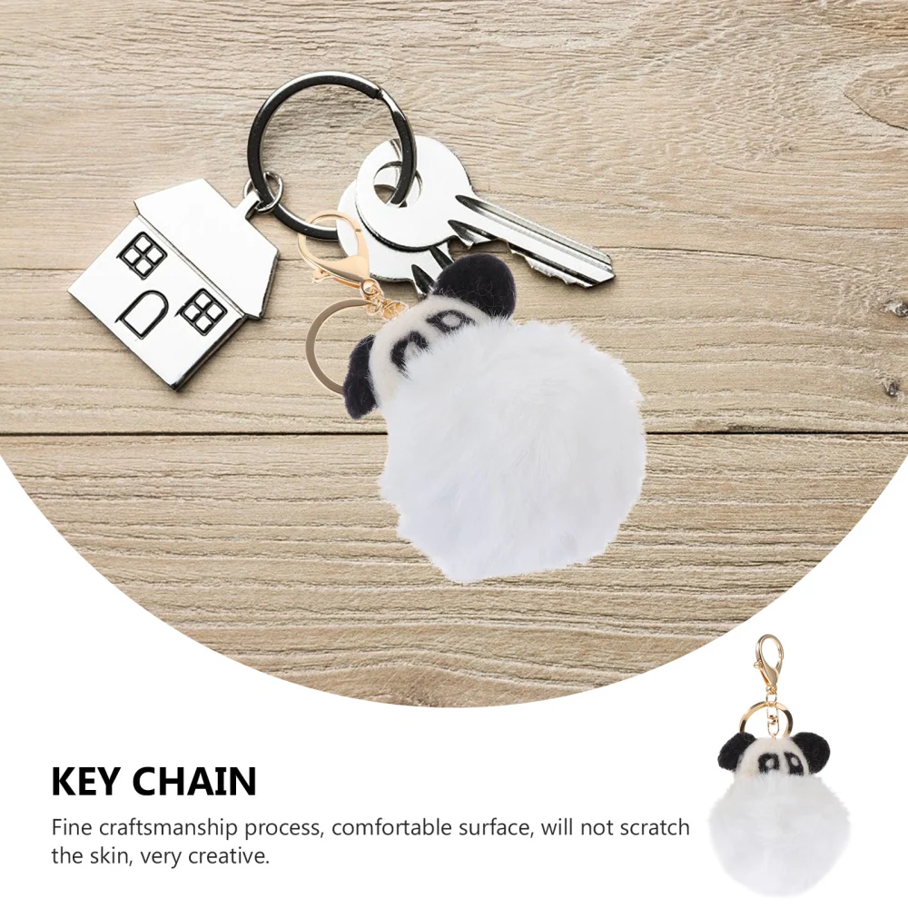 Lovely Panda Doll and Fluffy Ball Key Chain Pendant Bag Hanging Decor Keys Holder