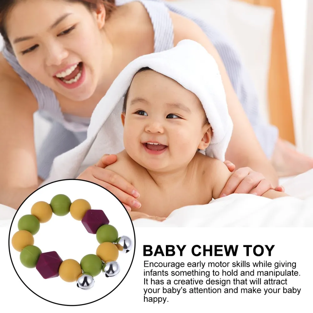 1pc Baby Teether Bracelet Kids Silicone Beaded Hanging Hand Chain with Bell