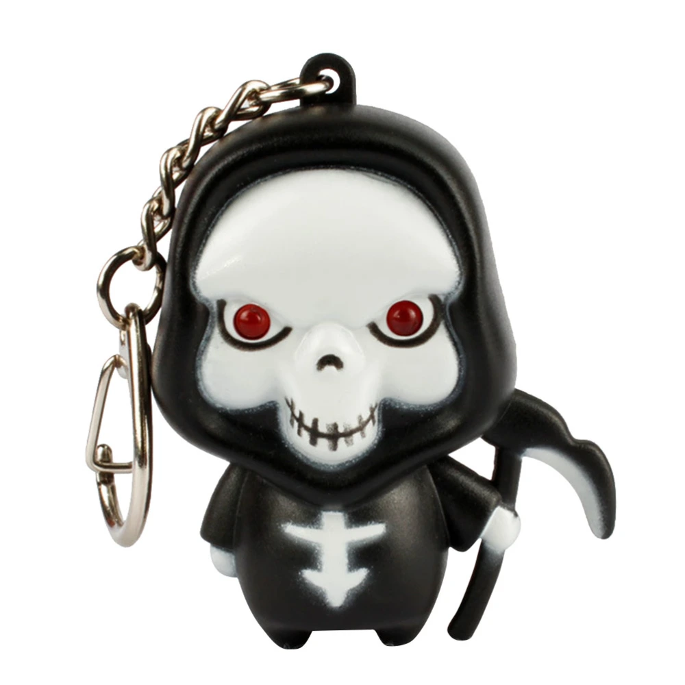 LED Flashlight Keychain with Sound Halloween Ghost Shaped Key Rings Bag Pandent (Red Eyes)