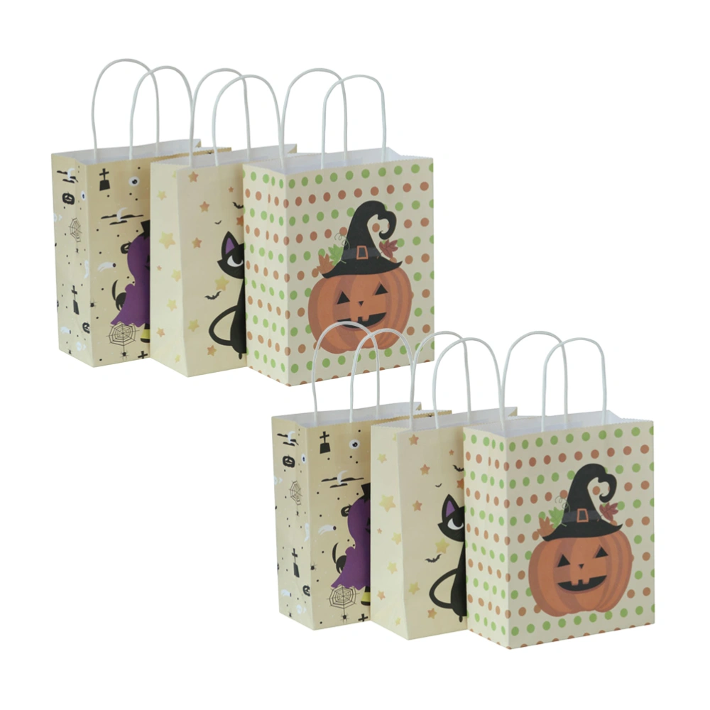 6pcs Halloween Portable Candy Tote Bag Square Paper Bag Gift Pumpkin Cat Handbag Ghost Design Candy Storage Bag Gift Pouch Halloween Party Favor