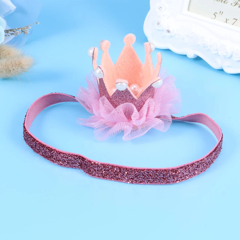 Baby Photo Props Mesh Pink Crown Hair Band Headwear Knotted Elastic Head Wrap Headband for Infant Toddlers (Pink and Glitter Pink)