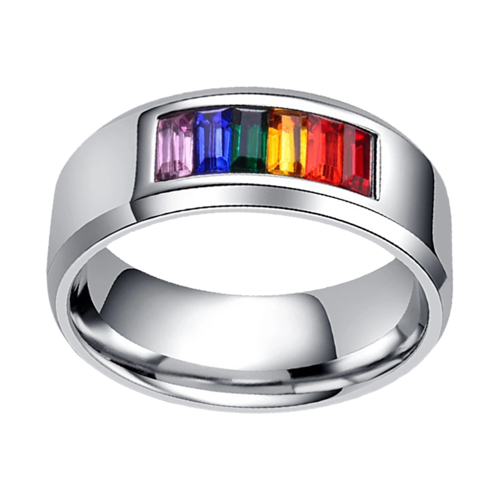 1Pc Titanium Steel Ring Stylish Gay Pride Ring Colorful Inlaid Rhinestone Ring