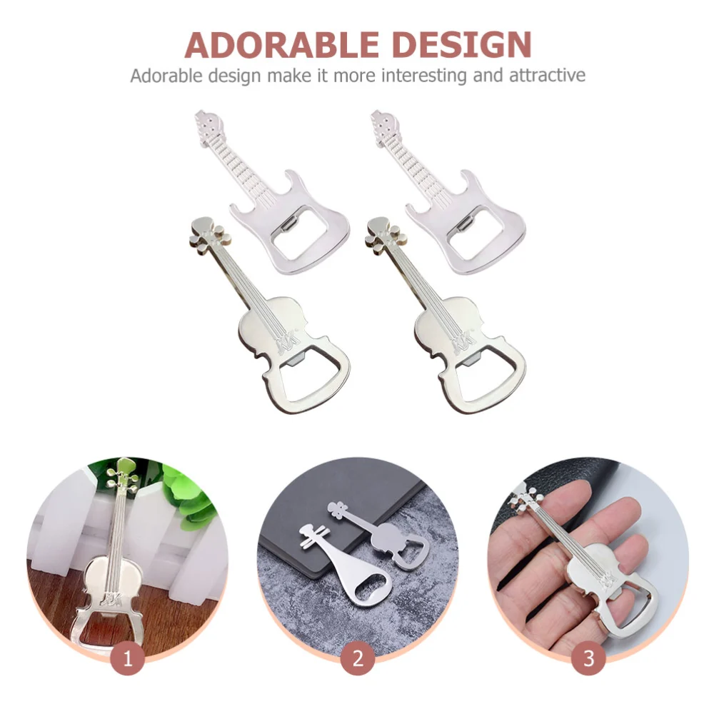 4pcs Guitar Violin Shaped Bottle Openers Metal Keychain Charms Drink Openers Pendants