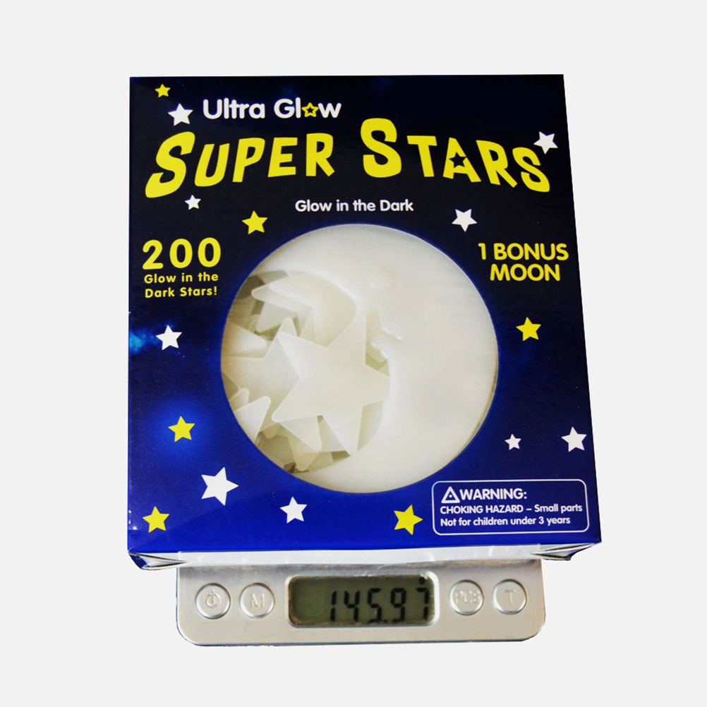 1 Set Luminous Sticker Cartoon Star Moon Shape Fluorescent Sticker Holiday Festival Lovely Wall Decal (200PCS 3.8CM Star and 1PC 9CM Moon)
