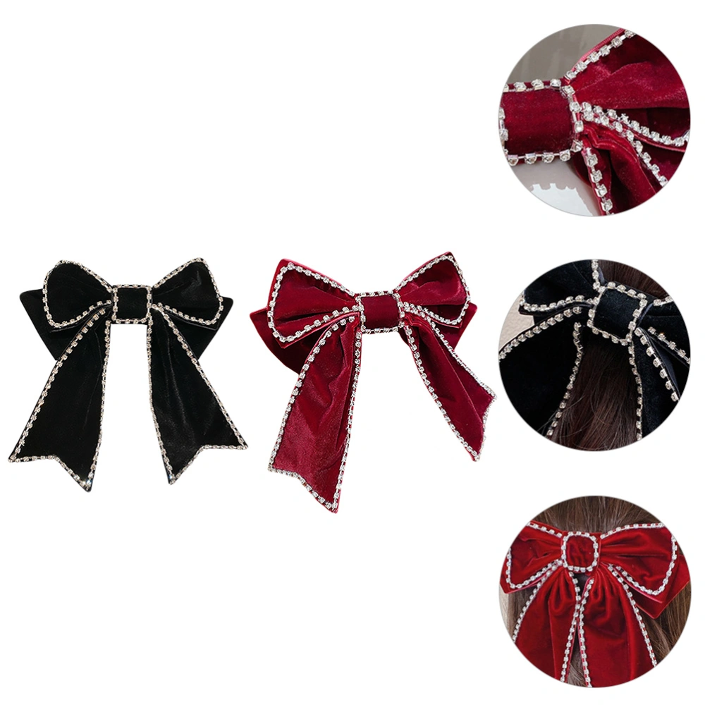 2Pcs Fashion Bowknot Hairpin Diamond Hair Clips Female Hair Accessories for Girl