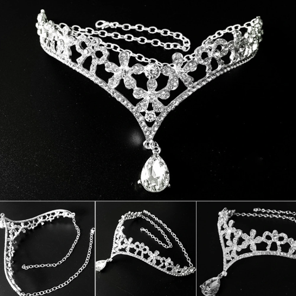 Bridal Bridesmaid Forehead Chain Crystal Rhinestone Charm Pendant Band Dangle Forehead Chain Wedding Headpiece (Silver)