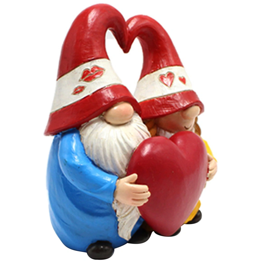 Exquisite Garden Gnome Adornment Resin Craft Heart Couple Gnome Figurine Ornament