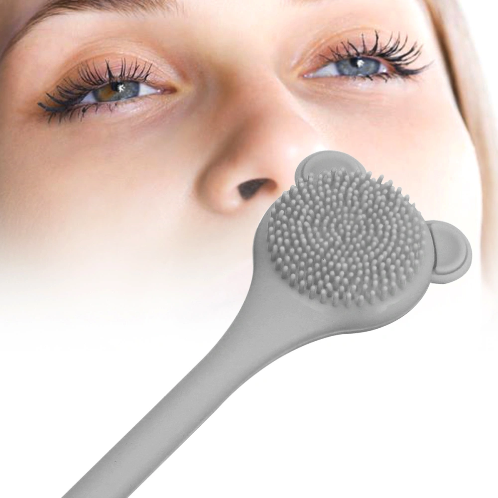 2pcs Silicone Beauty Nose Brush Long Handle Nasal Brush Portable Nose Blackhead Cleaning Brush Brush Tool for Home Dorm (Grey)