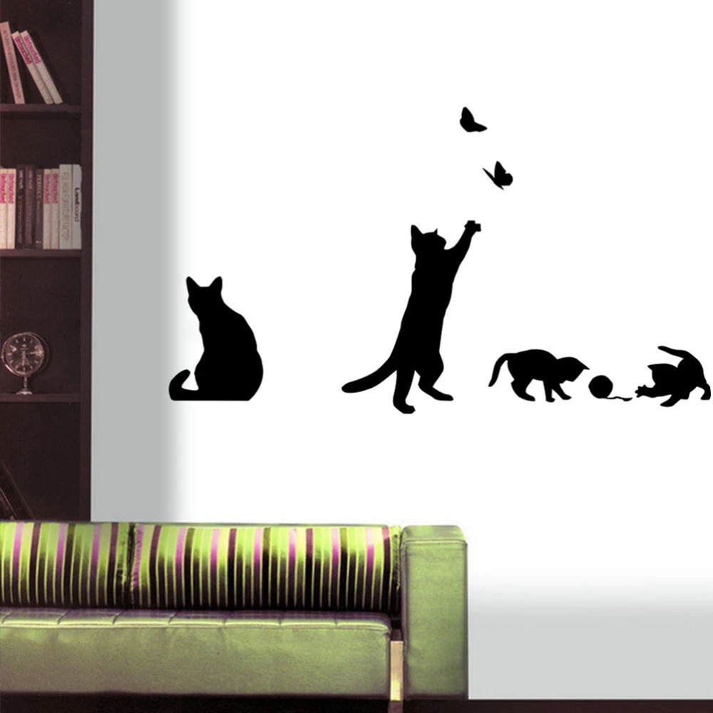 Cat Catching Design Wall Sticker DIY Removable Waterproof Art Decals Mural Wallpaper Decor for Home Living Room Bedroom - 42*36cm