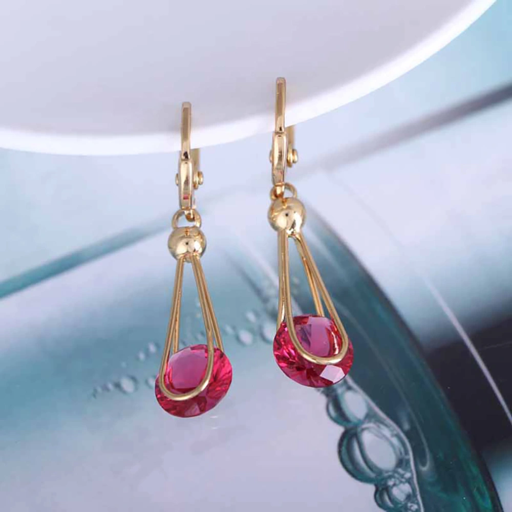 1Pair Women Red Zircons Earrings Simple Hanging Ear Rings Ear Studs Jewelry Decor Gift for Party Wedding Festival Birthday