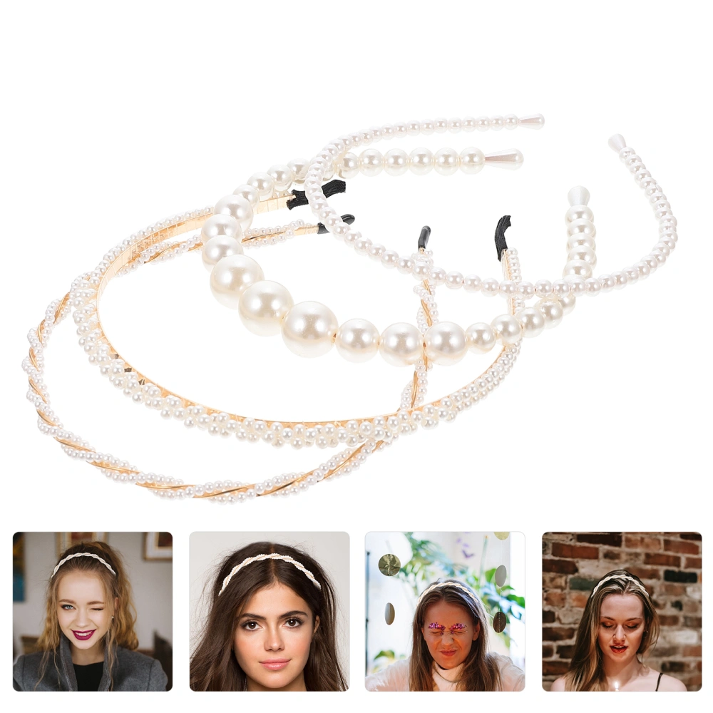 4pcs Pearl Headbands Girl Plastic Headdress Fashion Hairbands Wedding Accessories