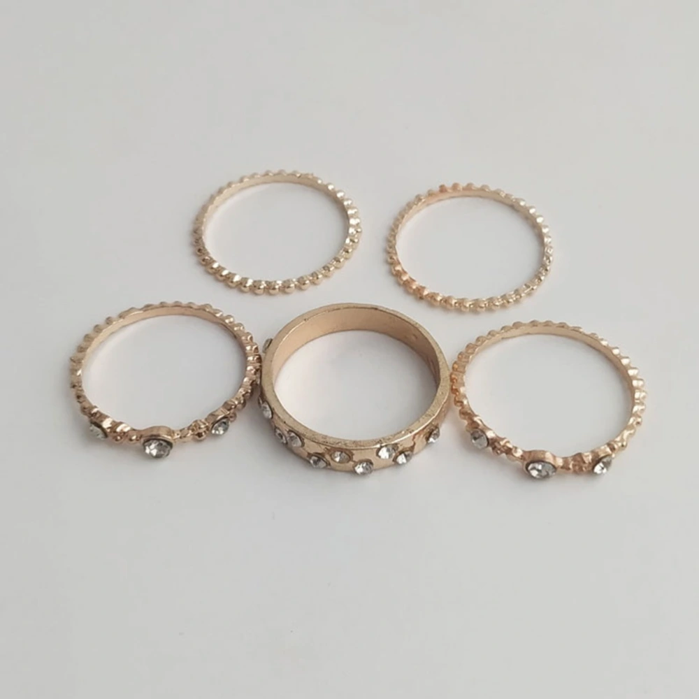 5PCS Delicate Finger Ring Stylish Rhinestone Inlaid Ring Chic Female Ring for Women (Rose Gold No. 6)