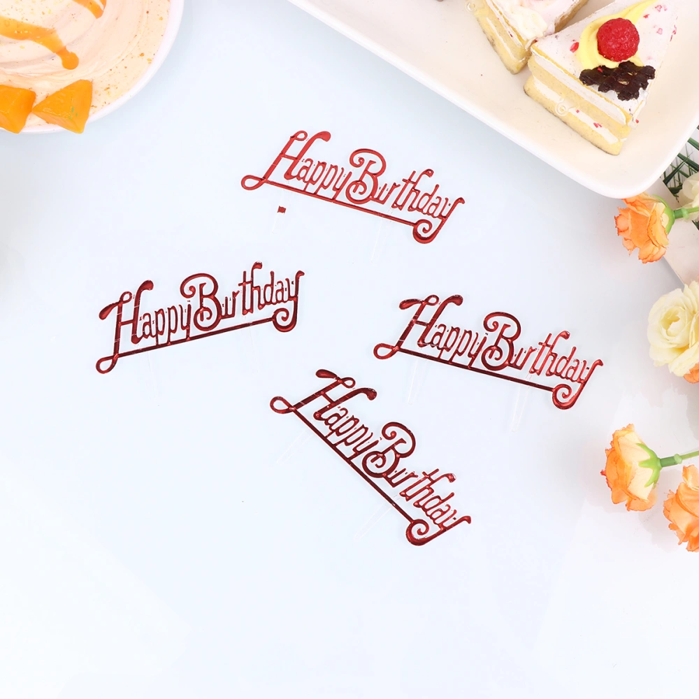 100PCS Birthday Cake Dessert Decor Printed Cake Plug Cards Delicate Cake Topper for Brithday (Red)